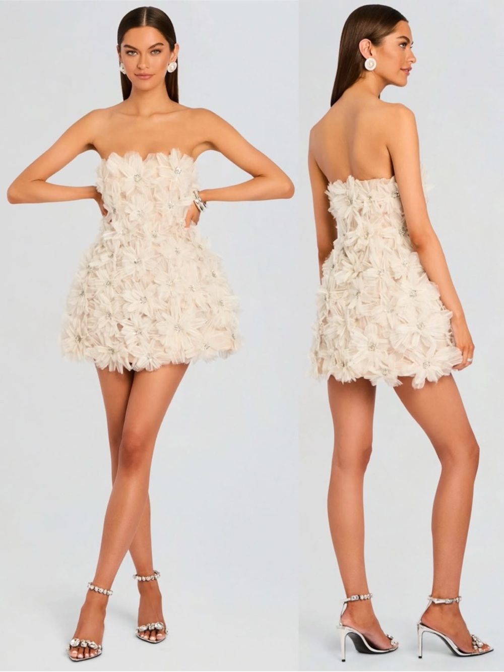 Retrofete Juni Silk Embroidered Floral Strapless Mini Dress NEW with tags